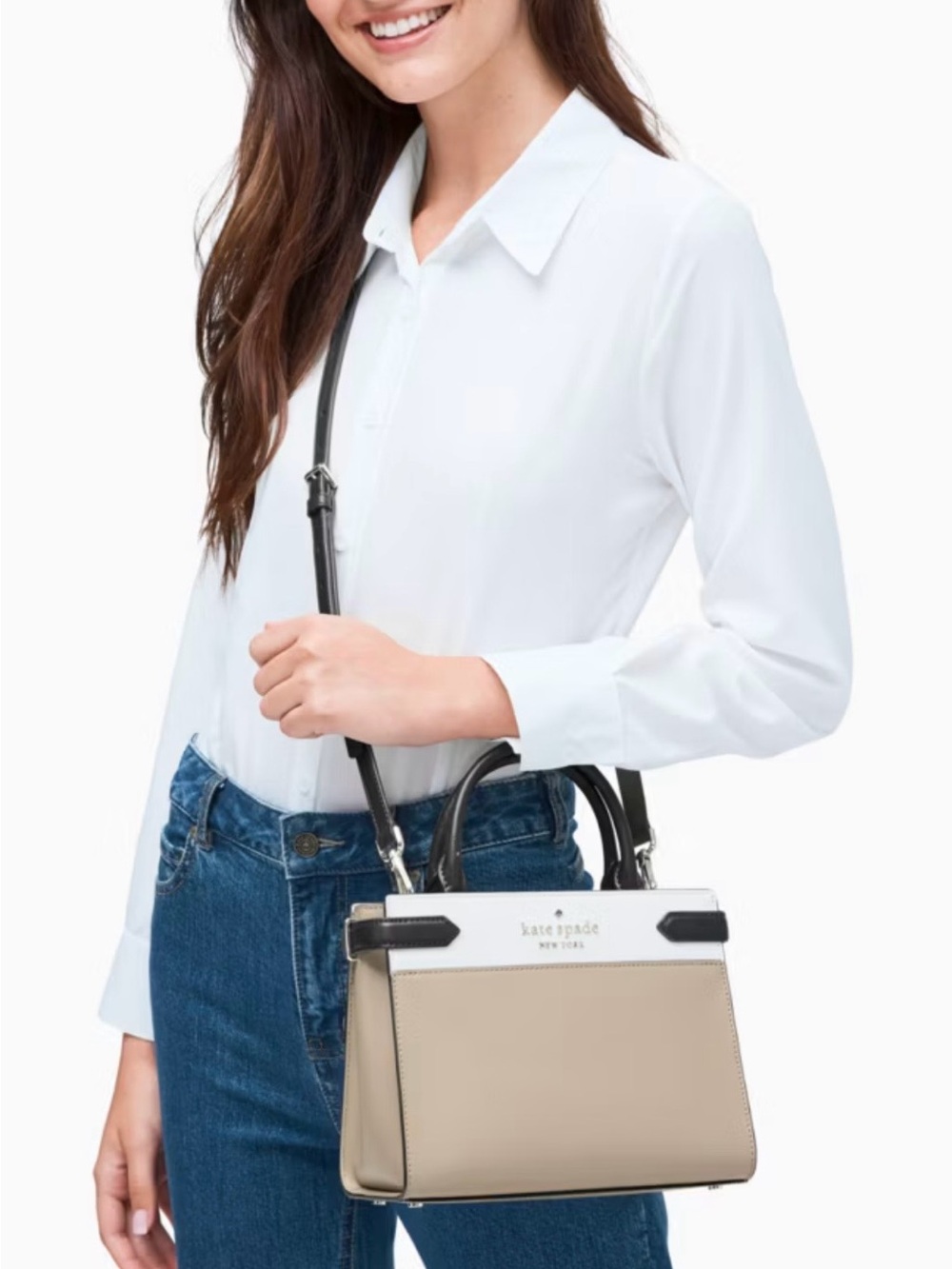 kate spade Beige, White & Black Colorblock Satchel
